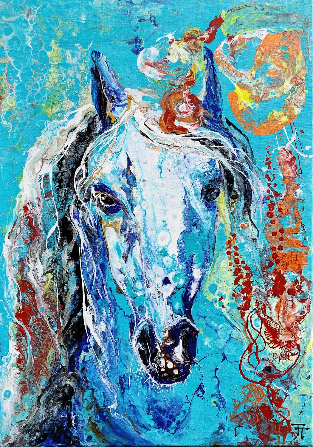 Cheval bleu en fleur2