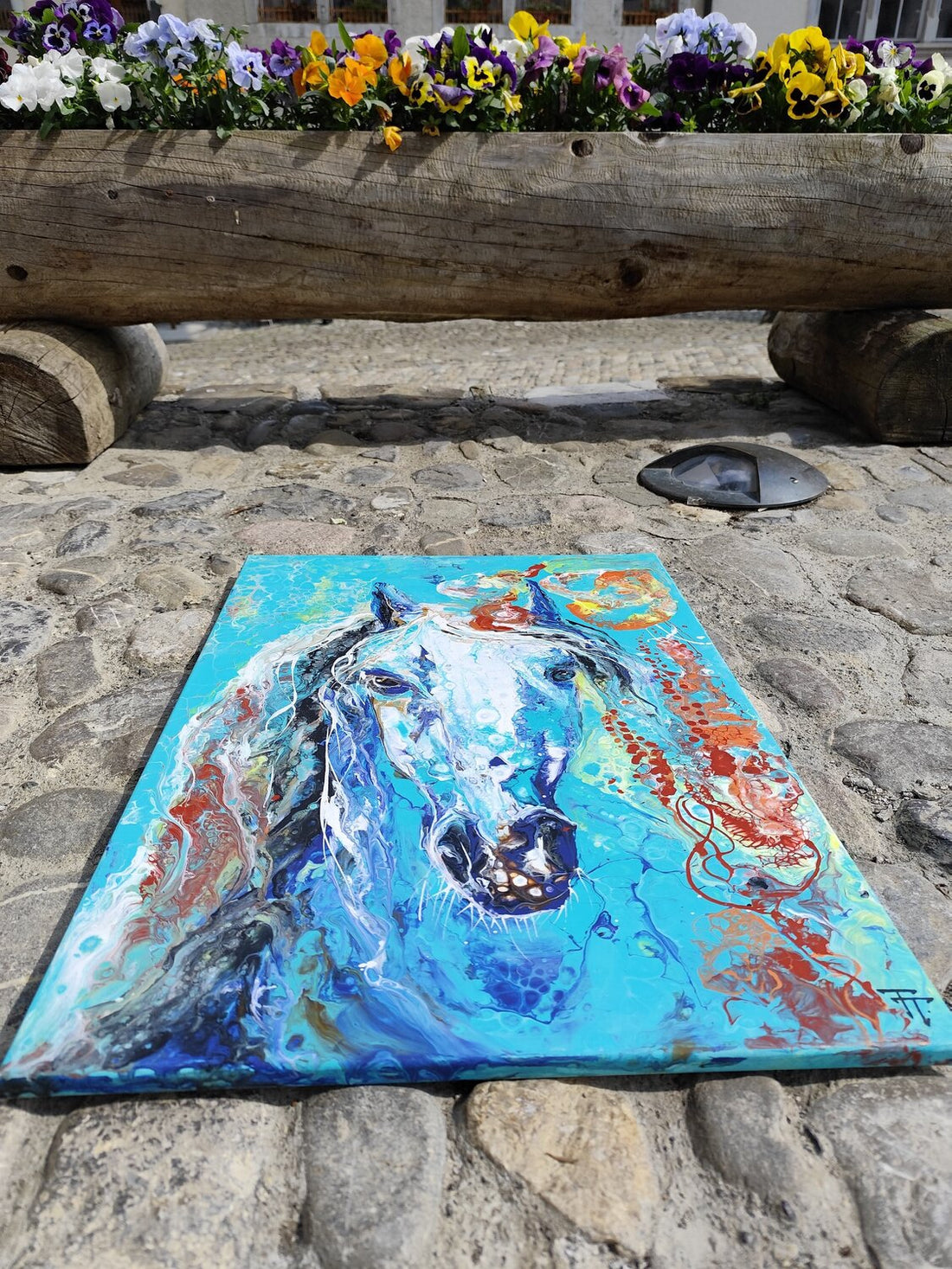 Cheval bleu en fleur2