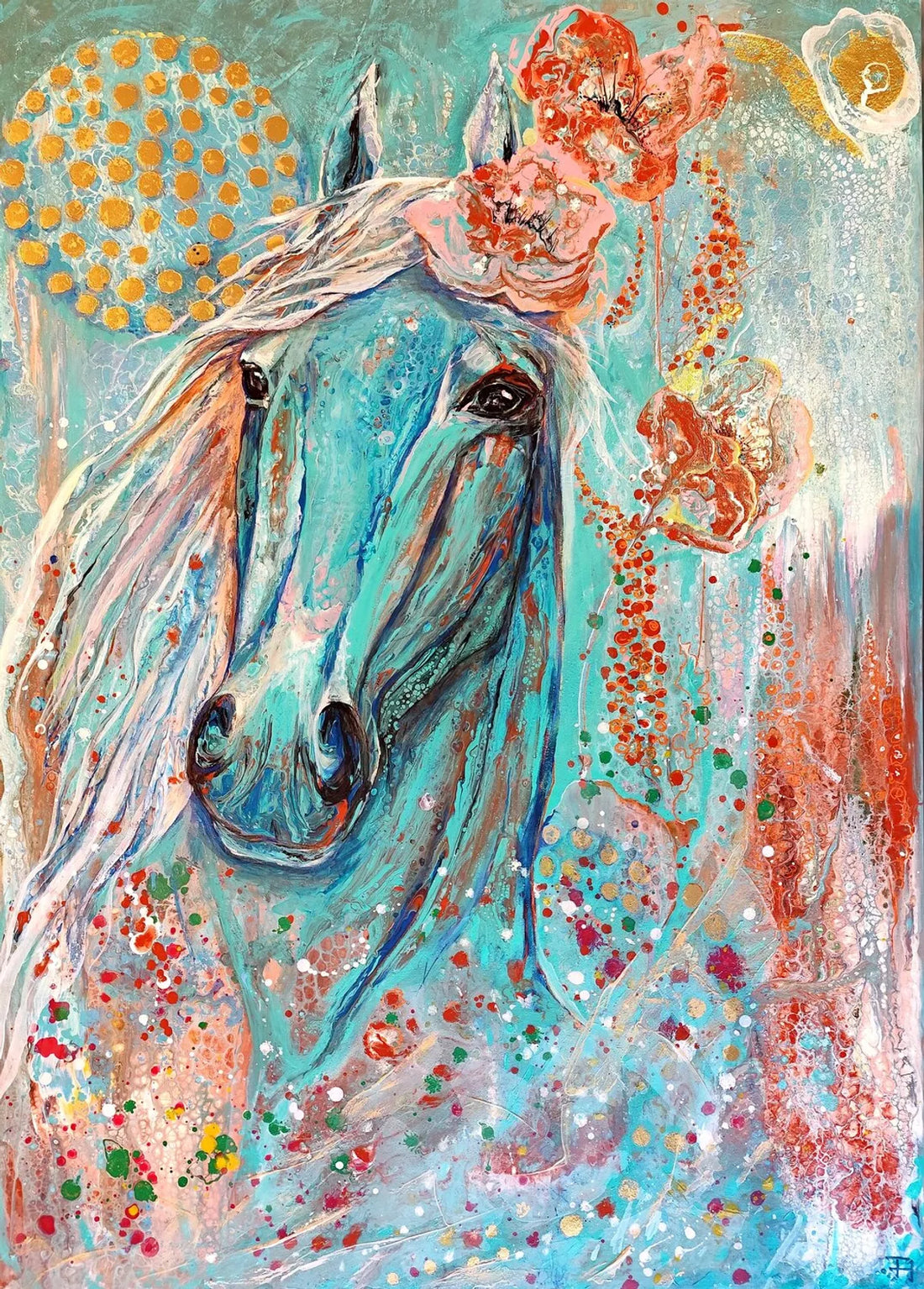 Cheval bleu en fleur